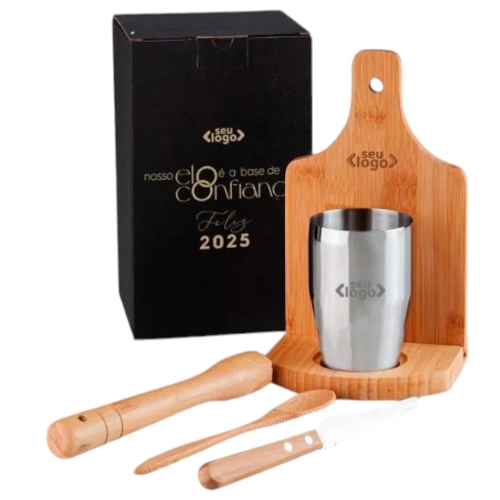 Kit para Caipirinha Personalizado com Copo Inox - 6 Peças-KC-00443