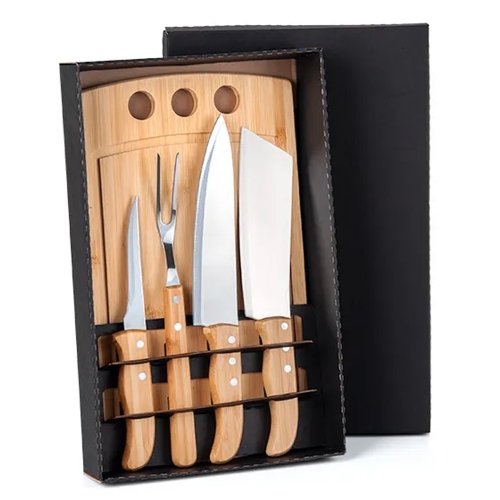 kit Churrasco 5 peças – Personalizado com Tábua em Bambu e Utensílios em Inox-MB-21543