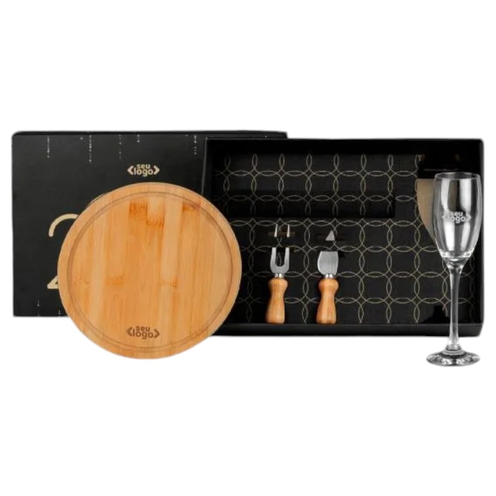 Kit Queijo Personalizado com Taça para Champagne