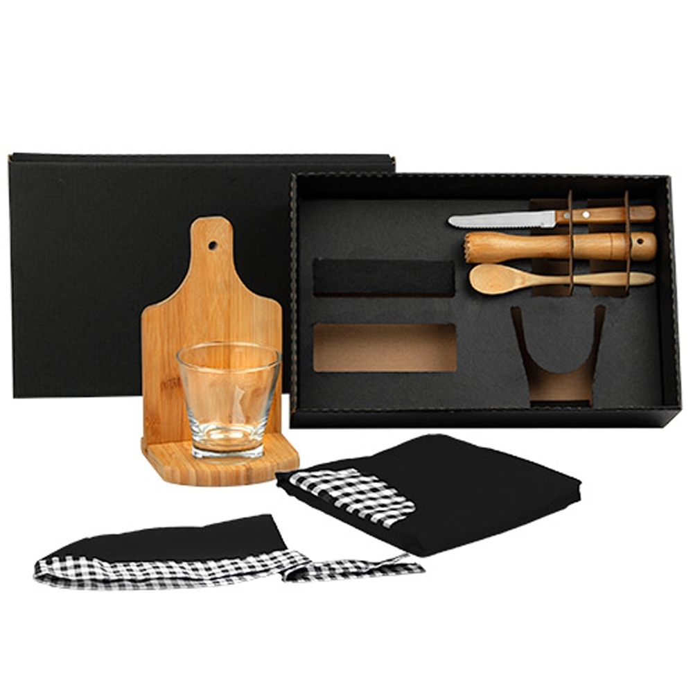 KIT CAIPIRINHA EM BAMBU COM AVENTAL E BANDANA 8 PÇS-KE-01463