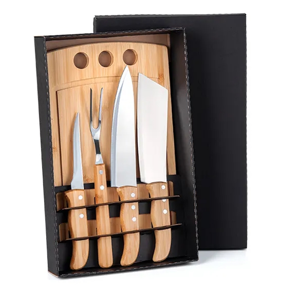 kit Churrasco 5 peças – Personalizado com Tábua em Bambu e Utensílios em Inox-MB-21543