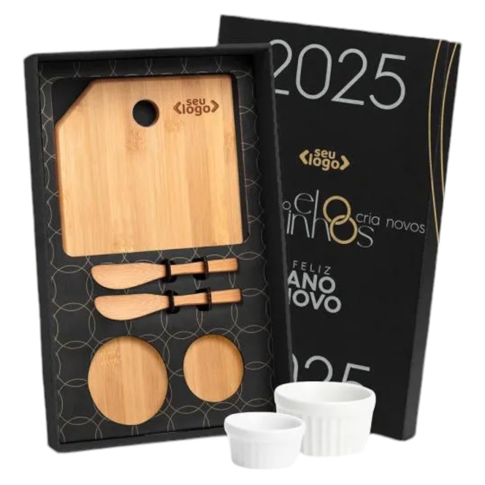 Kit para Petisco Personalizado com Tábua, Espátulas e Ramekins - 5 Peças-KT-90120