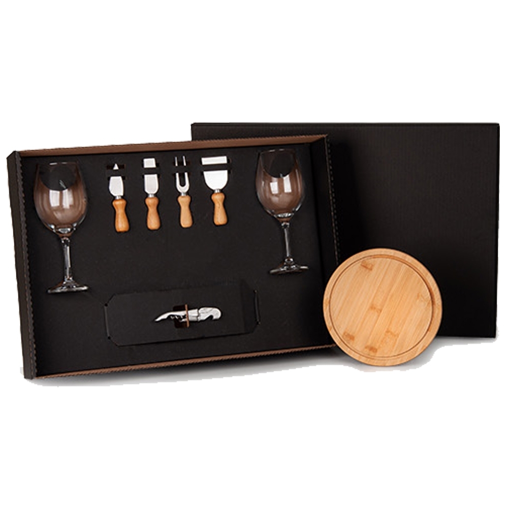 KIT QUEIJO E VINHO COM ABRIDOR SACA ROLHAS- 8 PÇS.-KT-90003