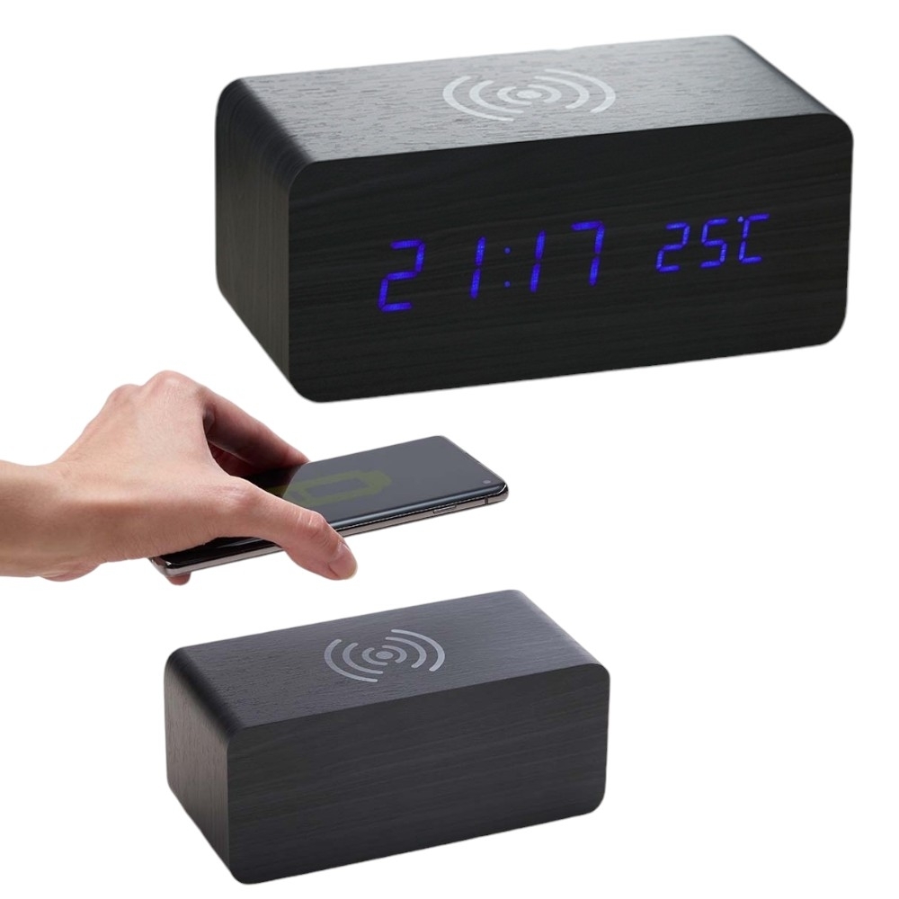 Relógio de Madeira com Carregamento por Indução